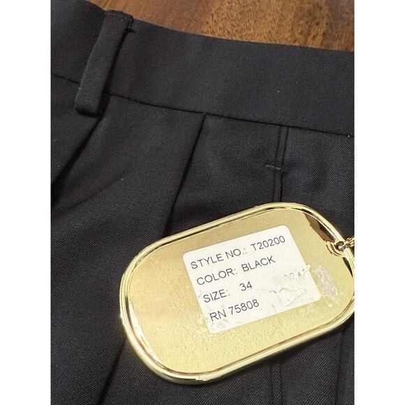 NWT Tommy Taylor Tasmanian Wool Super 150's Size 34 Unhemmed Pleated New Black - Picture 2 of 5